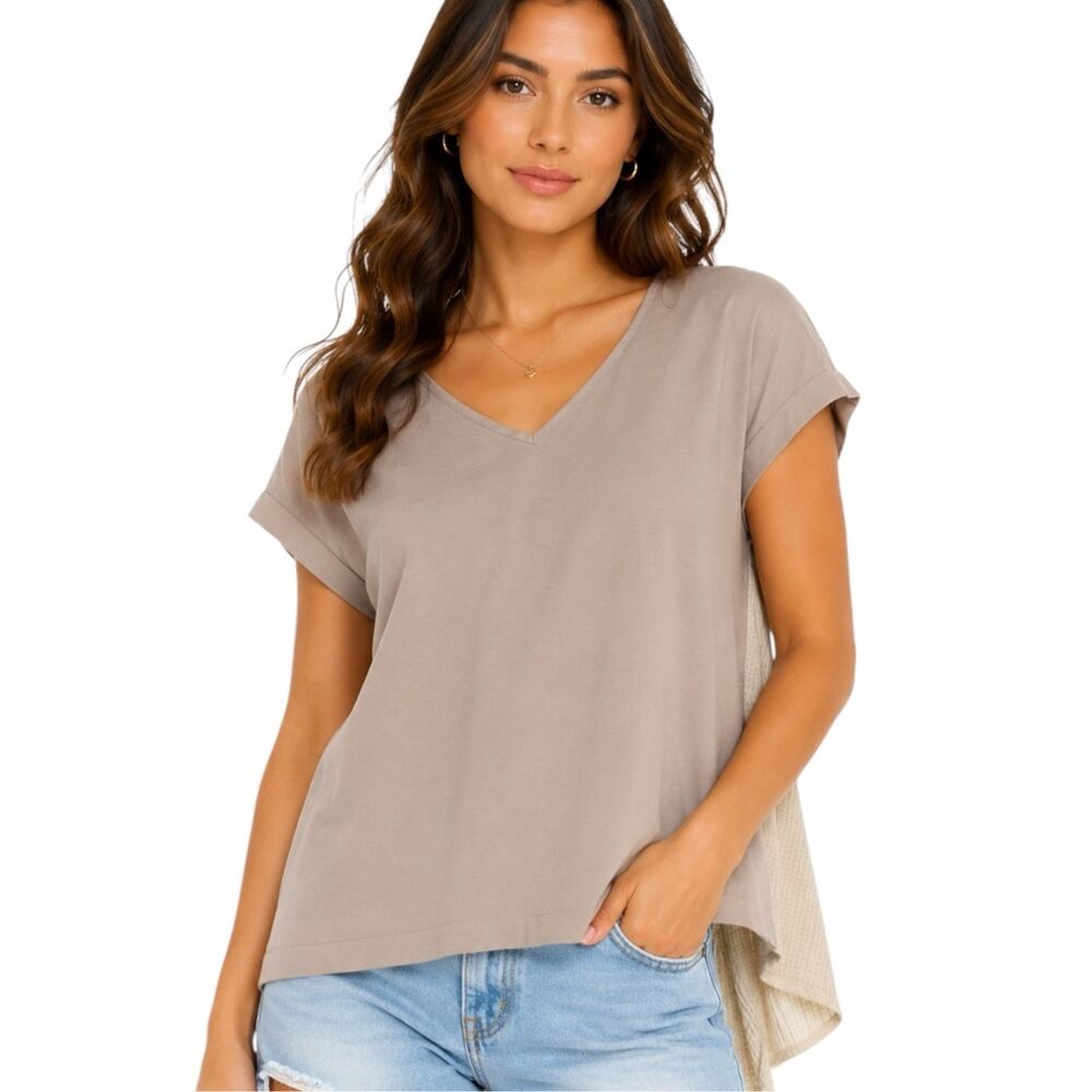 LE LIS ANTHROPOLOGIE Taupe Chiffon V-Neck High-Low Layered Blouse Size Medium